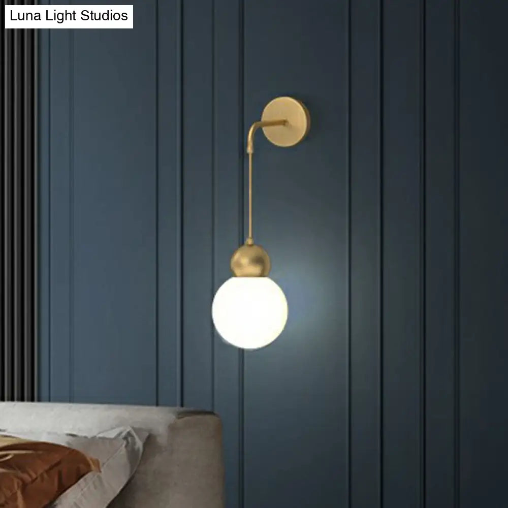 Modern Orb Wall Lamp With Milky Glass Shade - Elegant Gold Sconce Light