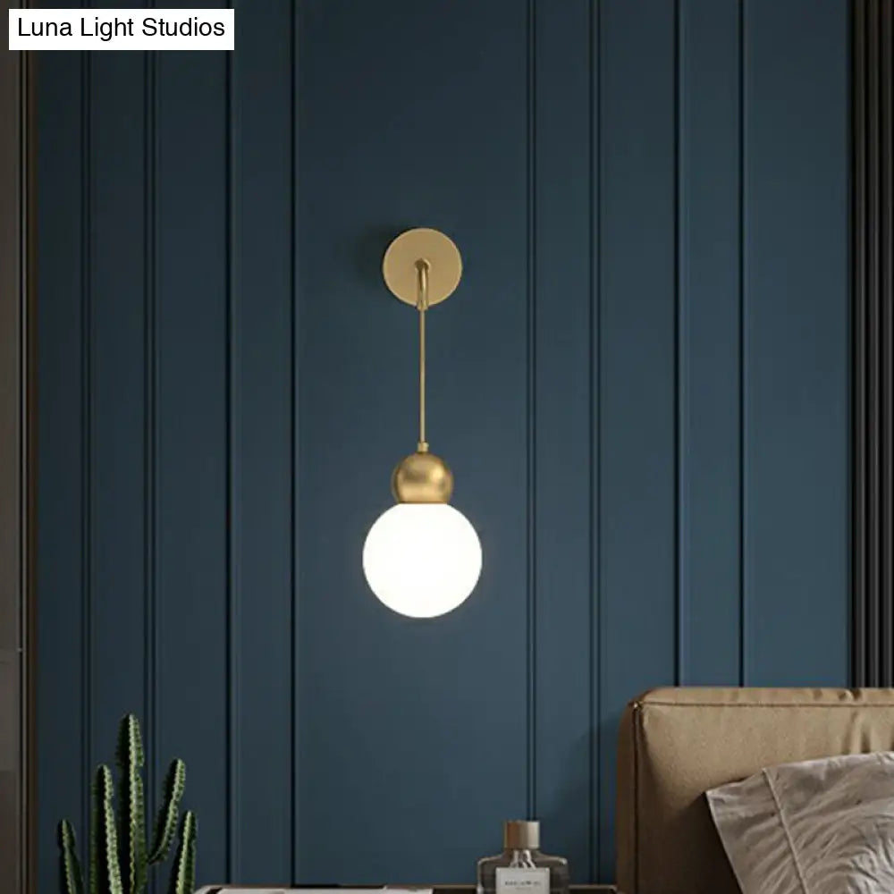 Modern Orb Wall Lamp With Milky Glass Shade - Elegant Gold Sconce Light