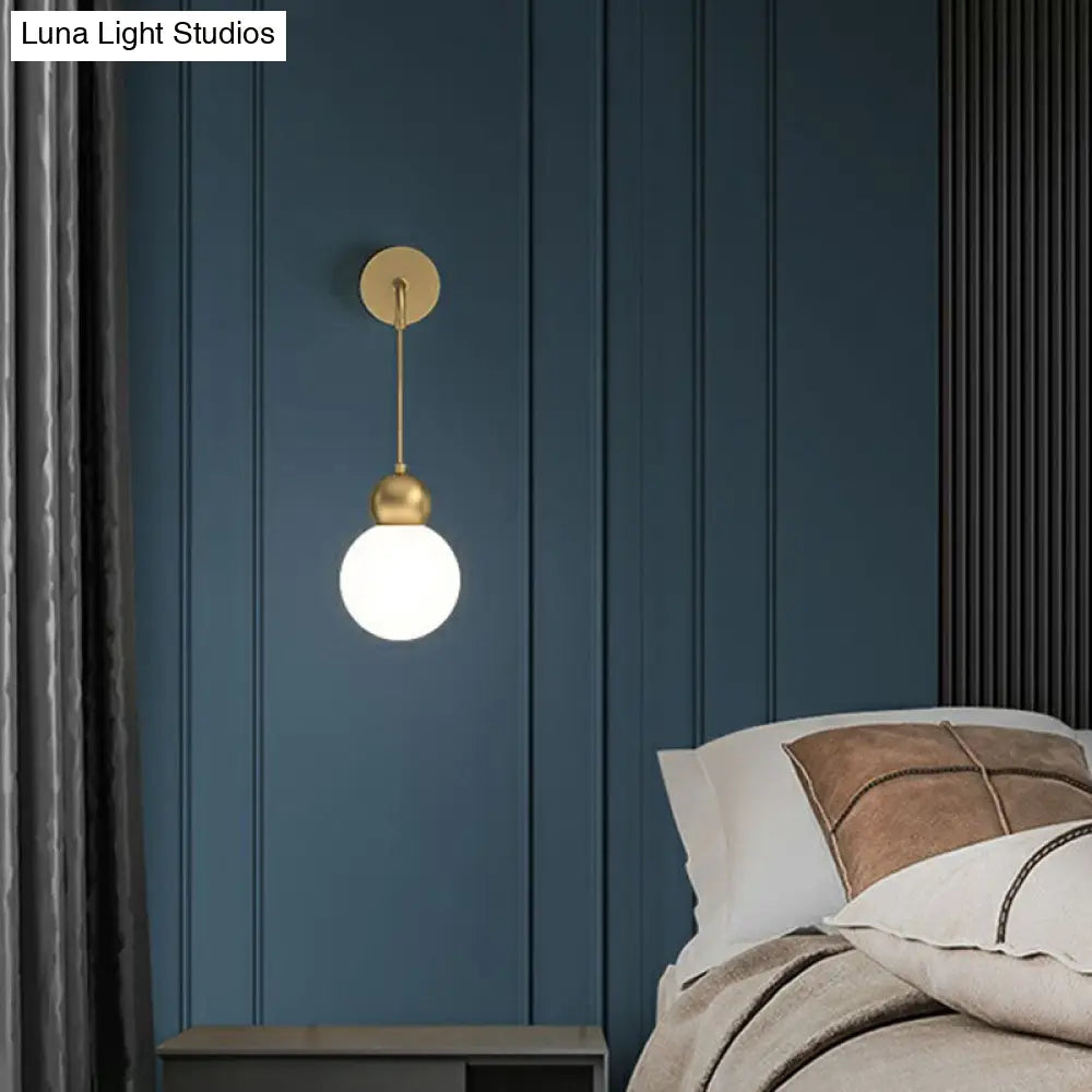 Modern Orb Wall Lamp With Milky Glass Shade - Elegant Gold Sconce Light