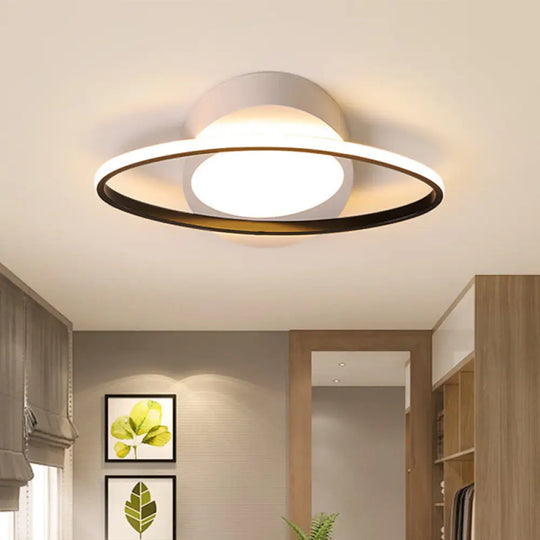 Modern Orbit Ceiling Flush Light - Led Bedroom Flushmount 18’/23’ Wide Black/White Acrylic