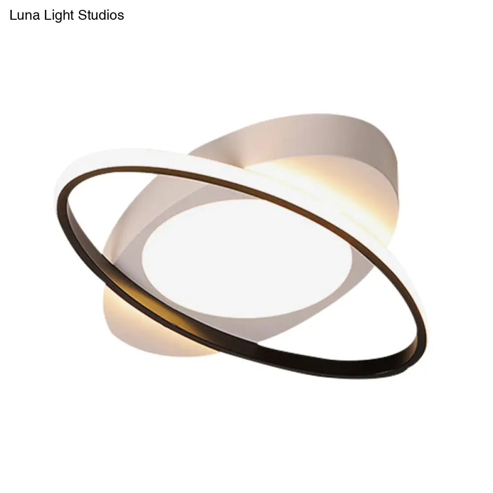 Modern Orbit Ceiling Flush Light - Led Bedroom Flushmount 18’/23’ Wide Black/White Acrylic