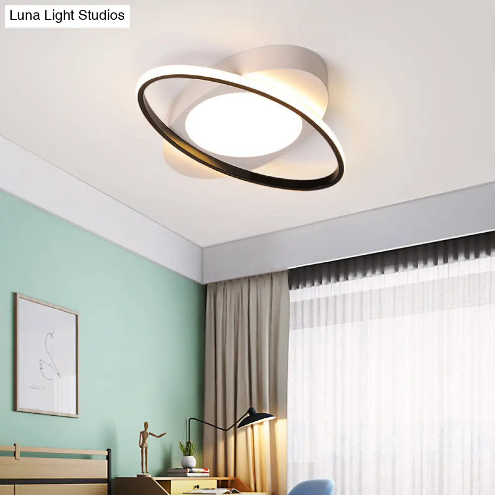 Modern Orbit Ceiling Flush Light - Led Bedroom Flushmount 18’/23’ Wide Black/White Acrylic