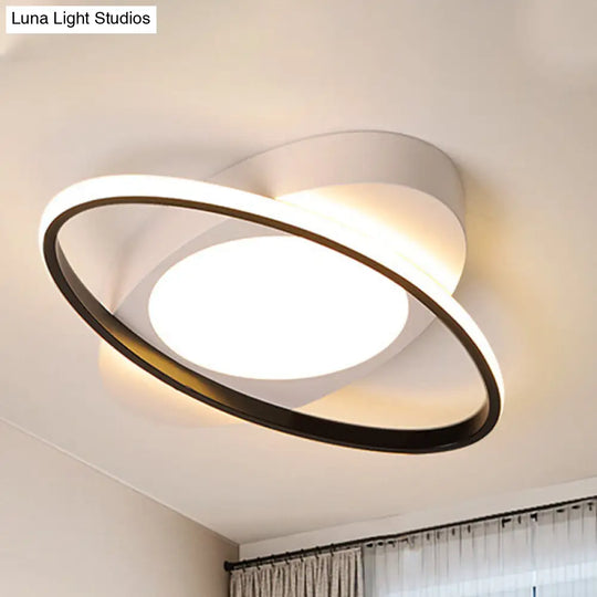 Modern Orbit Ceiling Flush Light - Led Bedroom Flushmount 18/23 Wide Black/White Acrylic