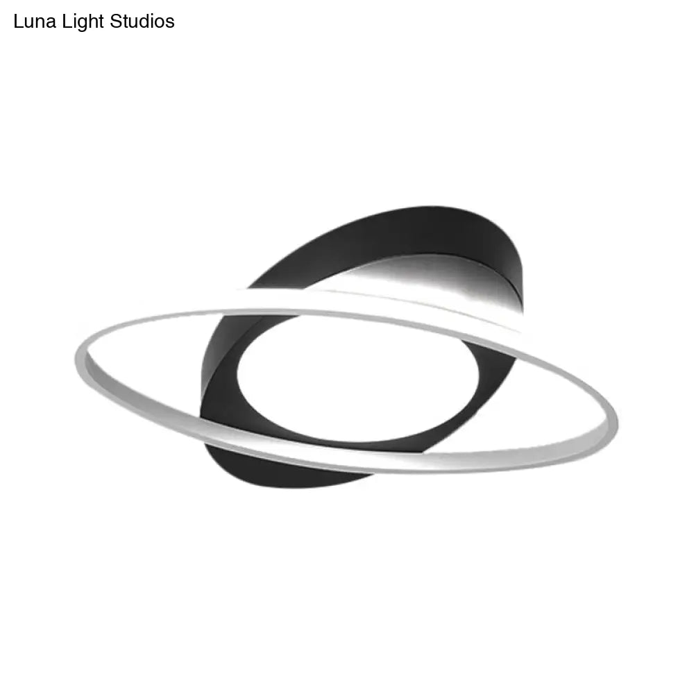 Modern Orbit Ceiling Flush Light - Led Bedroom Flushmount 18/23 Wide Black/White Acrylic