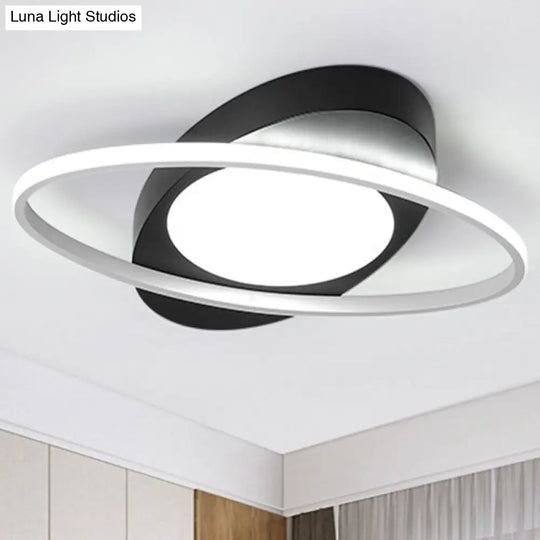 Modern Orbit Ceiling Flush Light - Led Bedroom Flushmount 18/23 Wide Black/White Acrylic Black / 18