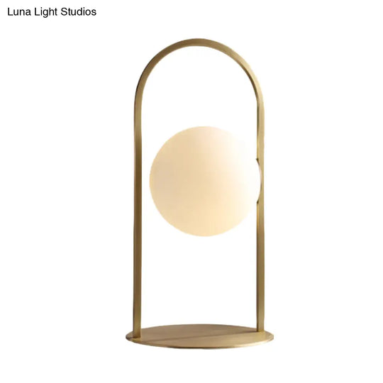 Modern Oval Brass Desk Lamp With Milk Glass Shade - 1 Bulb Metal Table Light For Living Room