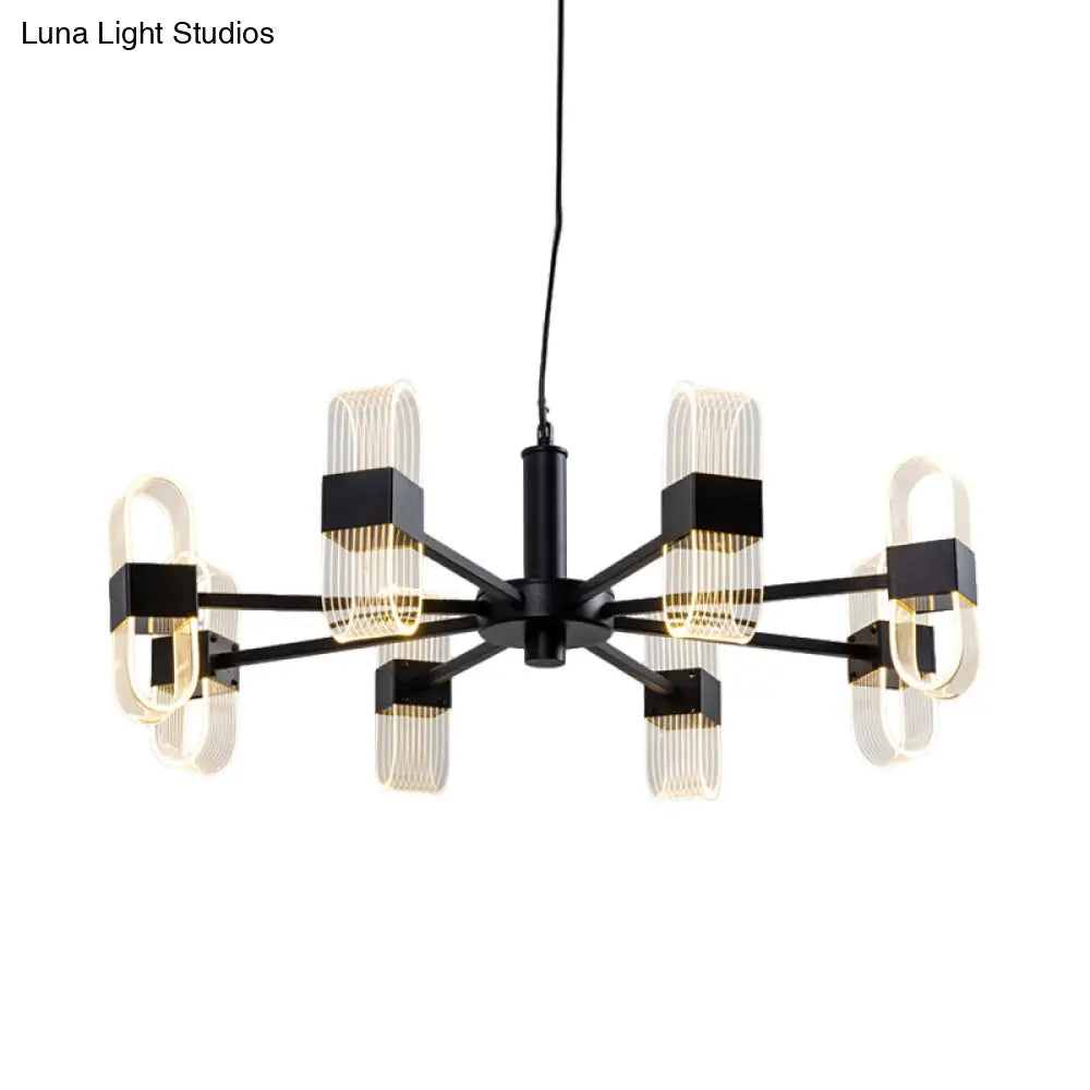 Oval Chandelier With Acrylic Heads And Black Rod For Modern Living Room - Available In Warm/White