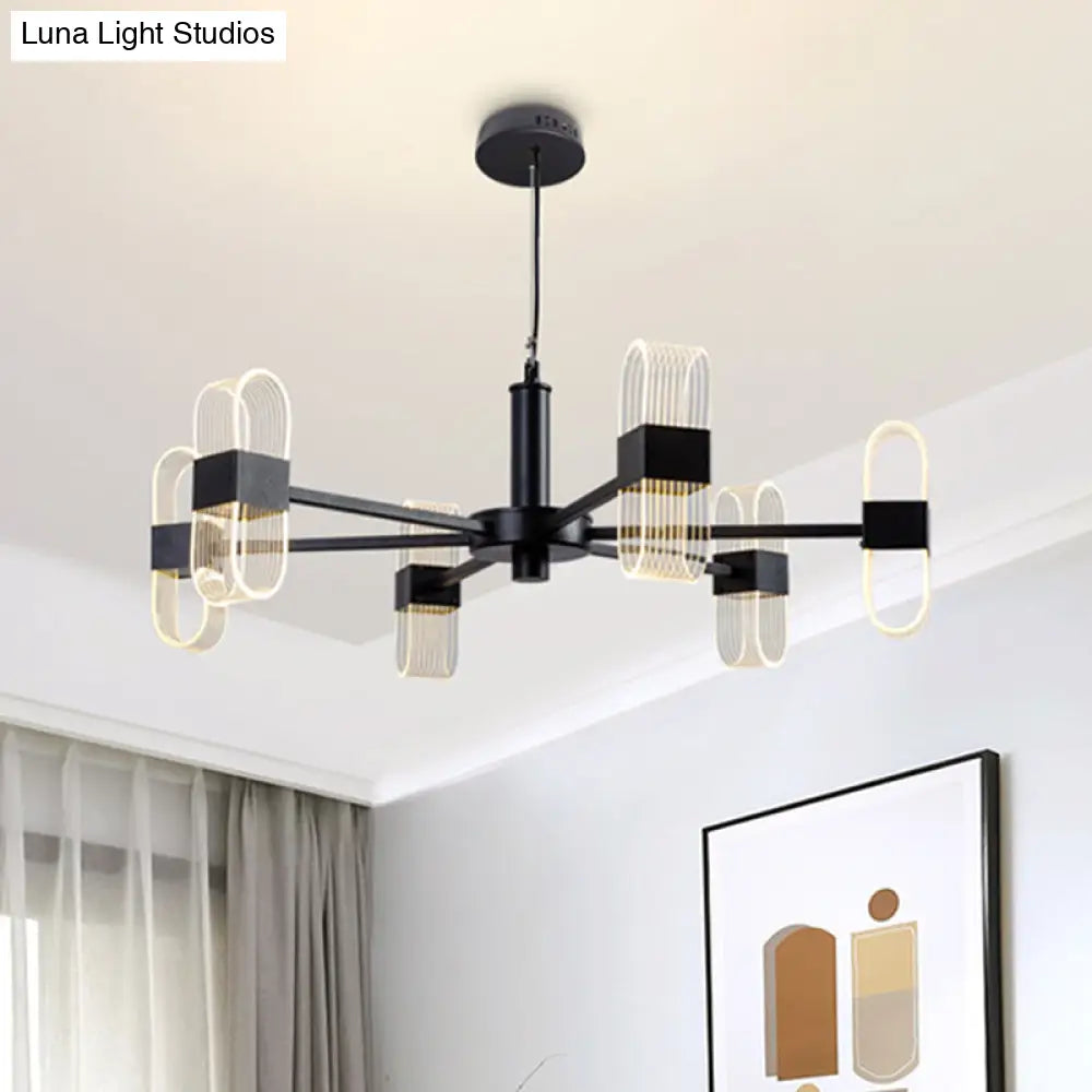 Modern Oval Chandelier Light - Acrylic 6/8/12 Heads Living Room Hanging Lamp With Black Rod