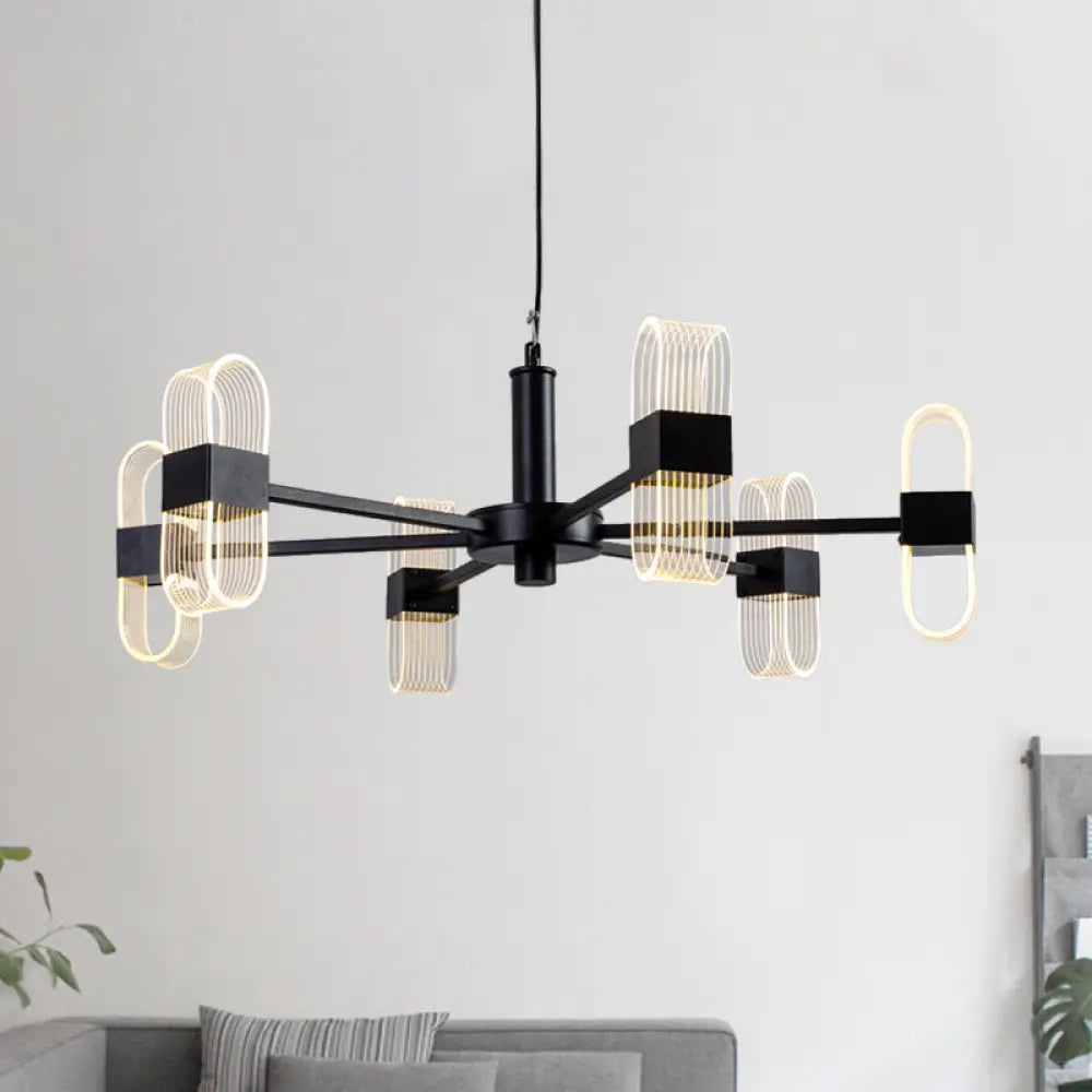 Modern Oval Chandelier Light - Acrylic 6/8/12 Heads Living Room Hanging Lamp With Black Rod