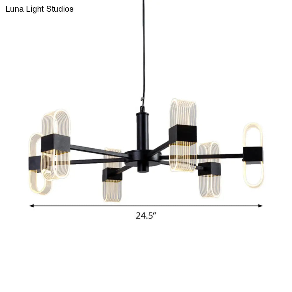 Oval Chandelier With Acrylic Heads And Black Rod For Modern Living Room - Available In Warm/White