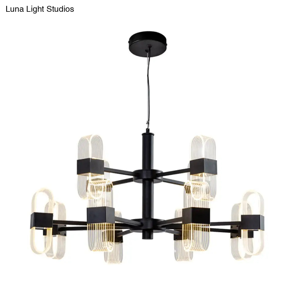 Oval Chandelier With Acrylic Heads And Black Rod For Modern Living Room - Available In Warm/White