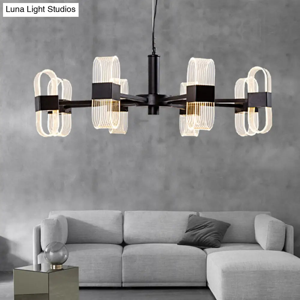 Oval Chandelier With Acrylic Heads And Black Rod For Modern Living Room - Available In Warm/White