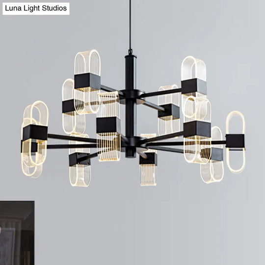 Oval Chandelier With Acrylic Heads And Black Rod For Modern Living Room - Available In Warm/White