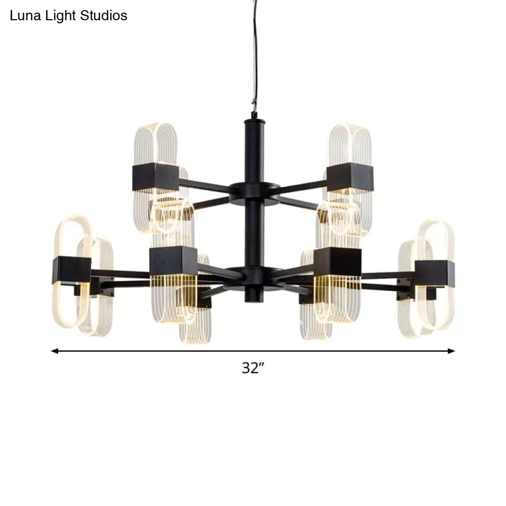 Modern Oval Chandelier Light - Acrylic 6/8/12 Heads Living Room Hanging Lamp With Black Rod