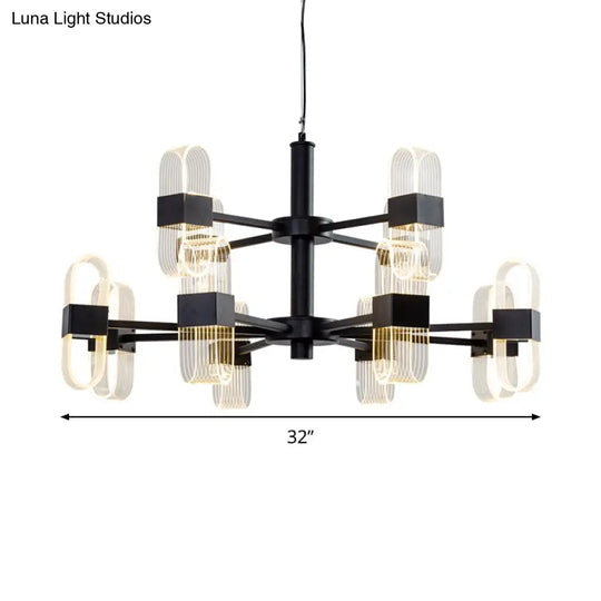 Modern Oval Chandelier Light - Acrylic 6/8/12 Heads Living Room Hanging Lamp With Black Rod