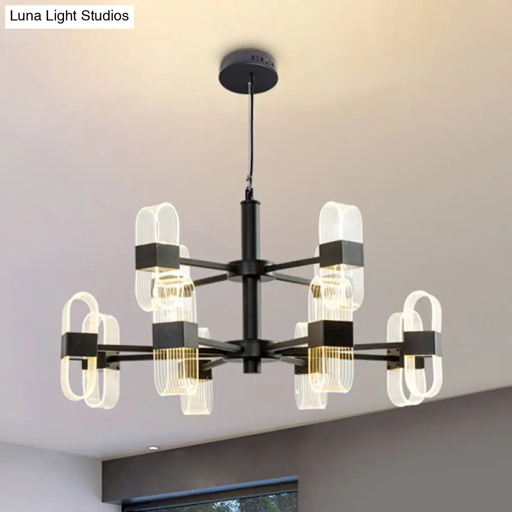 Oval Chandelier With Acrylic Heads And Black Rod For Modern Living Room - Available In Warm/White