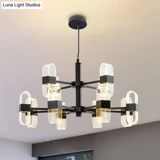 Oval Chandelier With Acrylic Heads And Black Rod For Modern Living Room - Available In Warm/White