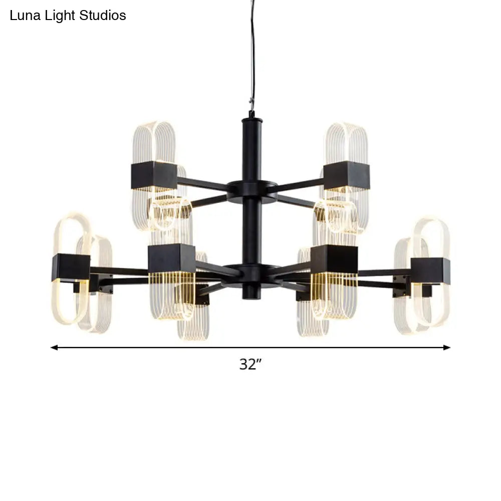 Oval Chandelier With Acrylic Heads And Black Rod For Modern Living Room - Available In Warm/White