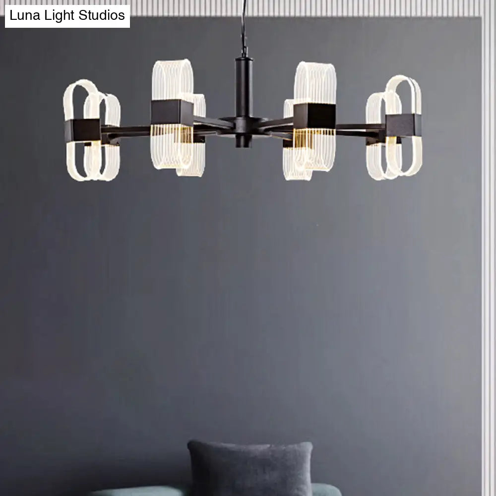 Modern Oval Chandelier Light - Acrylic 6/8/12 Heads Living Room Hanging Lamp With Black Rod