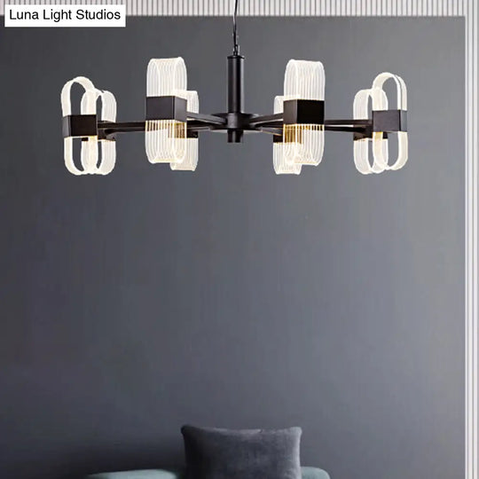 Modern Oval Chandelier Light - Acrylic 6/8/12 Heads Living Room Hanging Lamp With Black Rod