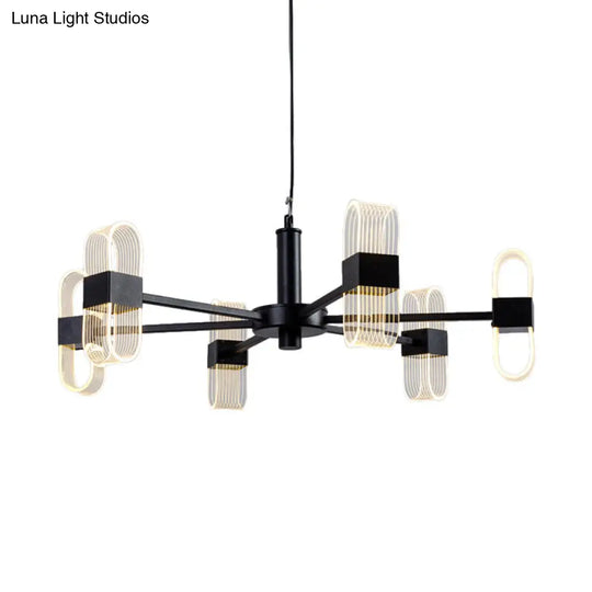 Oval Chandelier With Acrylic Heads And Black Rod For Modern Living Room - Available In Warm/White