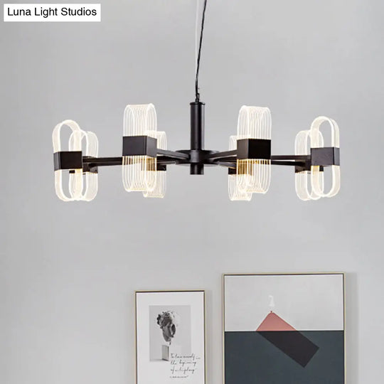 Oval Chandelier With Acrylic Heads And Black Rod For Modern Living Room - Available In Warm/White