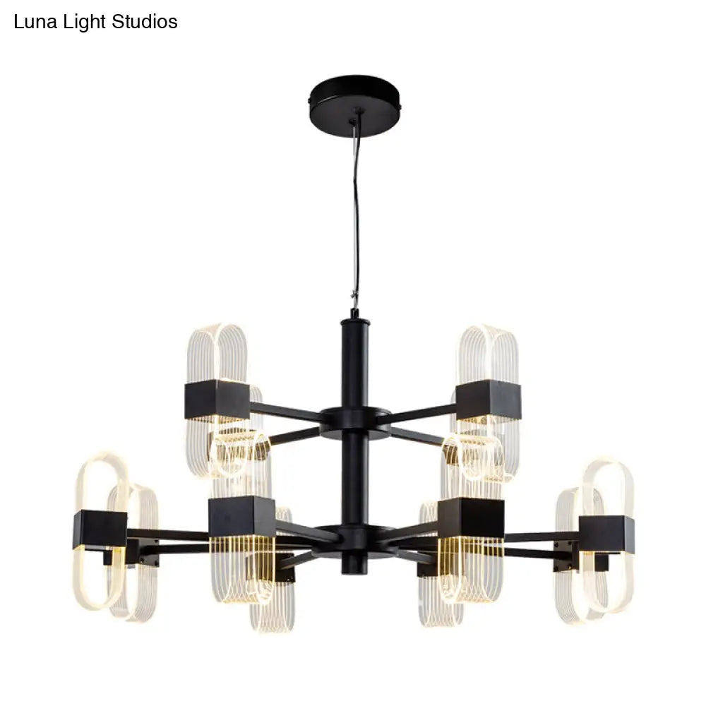 Modern Oval Chandelier Light - Acrylic 6/8/12 Heads Living Room Hanging Lamp With Black Rod