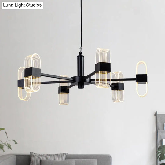 Oval Chandelier With Acrylic Heads And Black Rod For Modern Living Room - Available In Warm/White