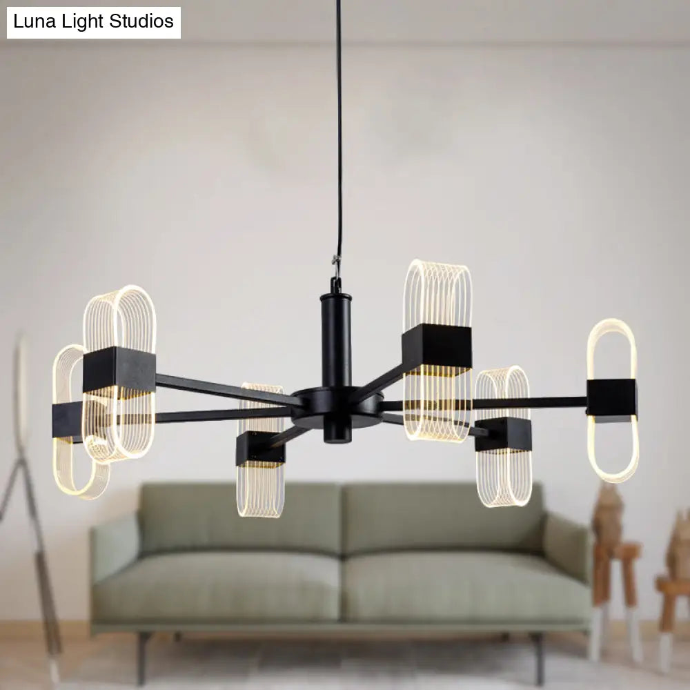 Modern Oval Chandelier Light - Acrylic 6/8/12 Heads Living Room Hanging Lamp With Black Rod