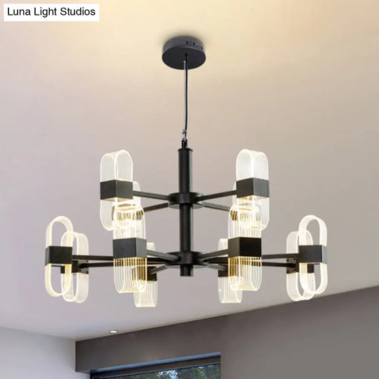 Modern Oval Chandelier Light - Acrylic 6/8/12 Heads Living Room Hanging Lamp With Black Rod