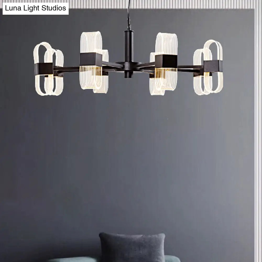 Oval Chandelier With Acrylic Heads And Black Rod For Modern Living Room - Available In Warm/White