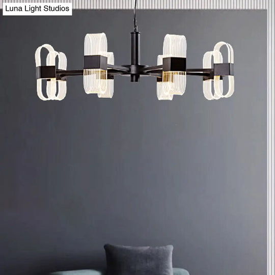 Oval Chandelier With Acrylic Heads And Black Rod For Modern Living Room - Available In Warm/White