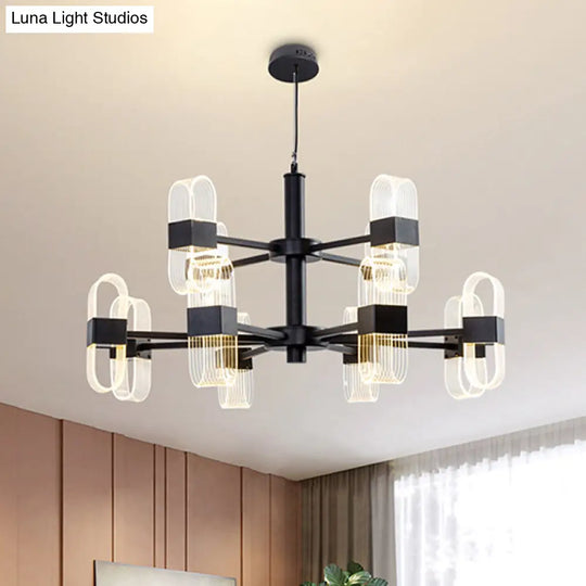 Modern Oval Chandelier Light - Acrylic 6/8/12 Heads Living Room Hanging Lamp With Black Rod