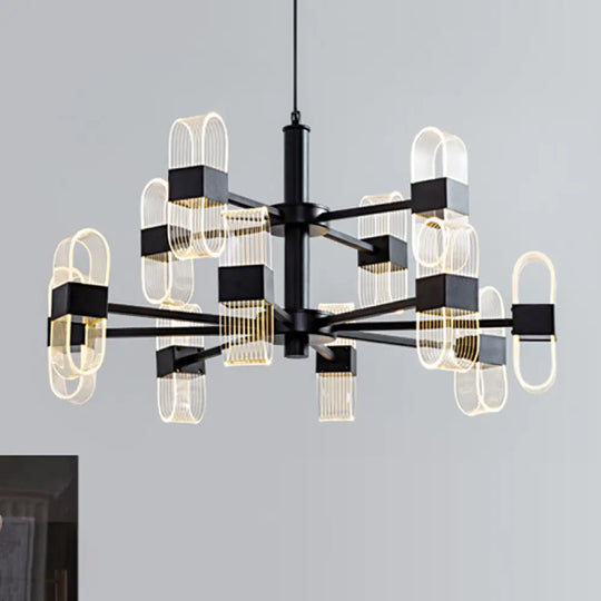 Modern Oval Chandelier Light - Acrylic 6/8/12 Heads Living Room Hanging Lamp With Black Rod