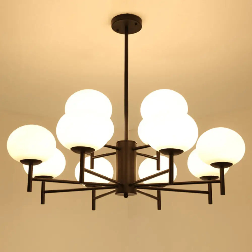 Modern Oval Cream Glass Living Room Ceiling Chandelier 12 / Black