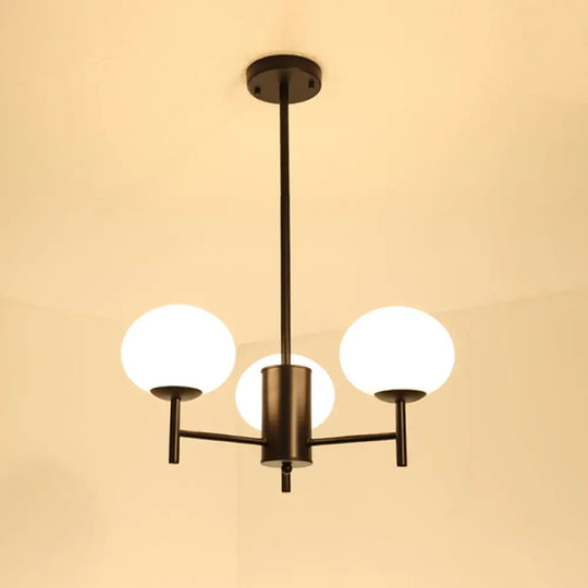 Modern Oval Cream Glass Living Room Ceiling Chandelier 3 / Black