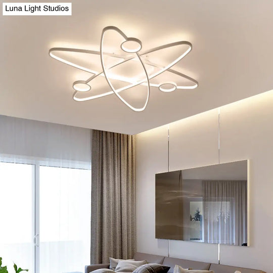Modern Oval Flush Ceiling Lamp With Led Acrylic White/Coffee Finish In Warm Light - 23.5/31.5/39