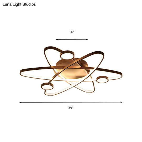 Modern Oval Flush Ceiling Lamp With Led Acrylic White/Coffee Finish In Warm Light - 23.5/31.5/39