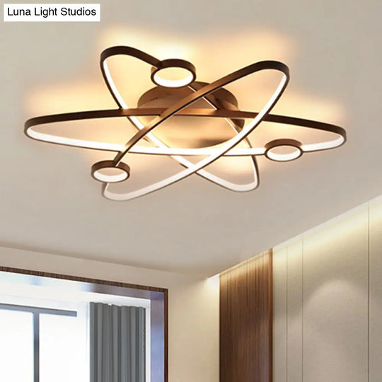 Modern Oval Flush Ceiling Lamp With Led Acrylic White/Coffee Finish In Warm Light -