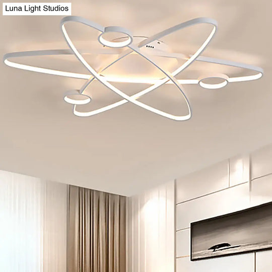 Modern Oval Flush Ceiling Lamp With Led Acrylic White/Coffee Finish In Warm Light - 23.5/31.5/39