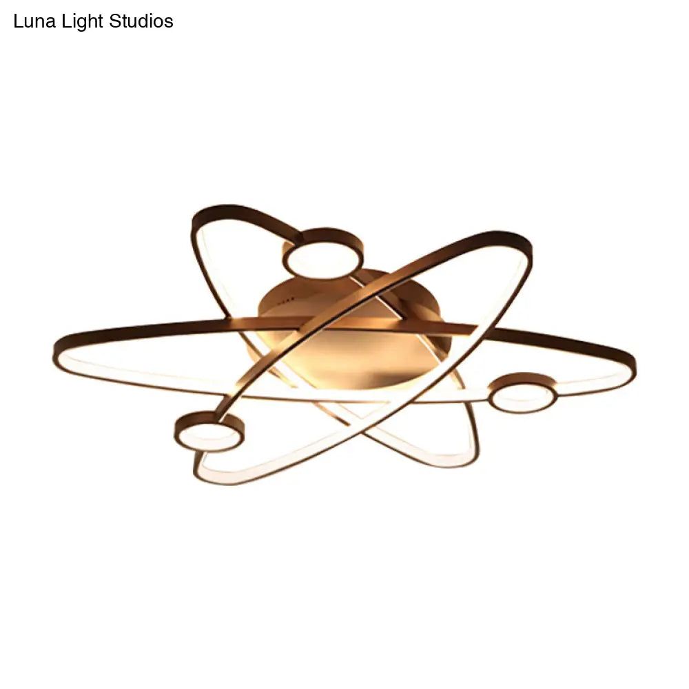 Modern Oval Flush Ceiling Lamp With Led Acrylic White/Coffee Finish In Warm Light - 23.5/31.5/39