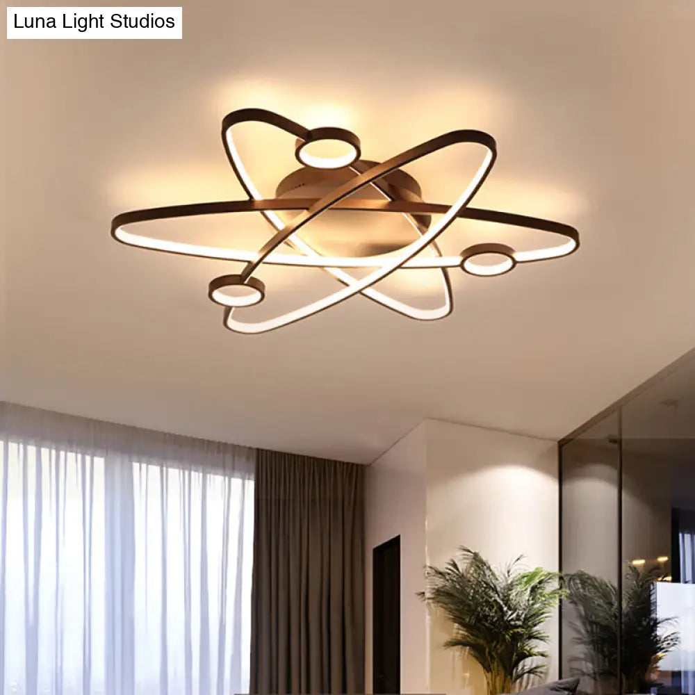 Modern Oval Flush Ceiling Lamp With Led Acrylic White/Coffee Finish In Warm Light - 23.5/31.5/39