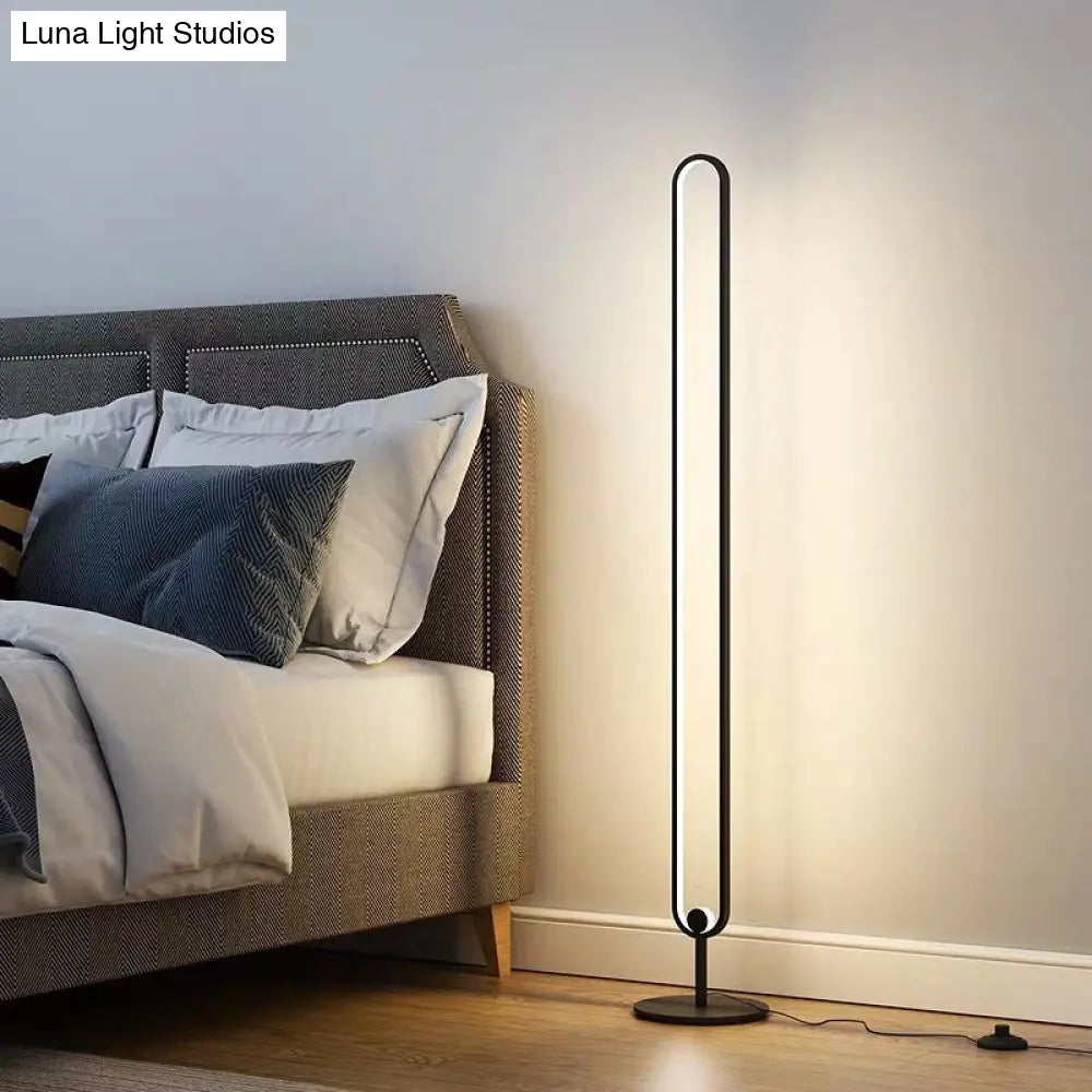 Modern Oval Frame Led Bedside Floor Lamp In Black - Simplicity Acrylic With Adjustable Light: Warm