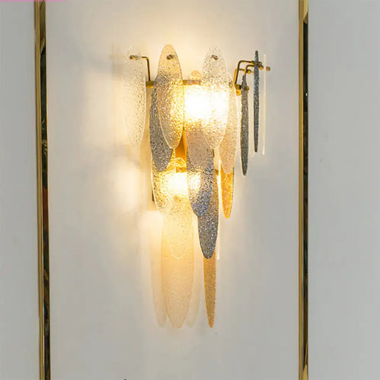 Modern Oval Glass Shade Wall Sconce With Multi-Layer Flush Mount - Brass Lamp