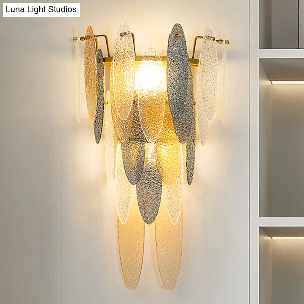 Modern Oval Glass Shade Wall Sconce With Multi-Layer Flush Mount - Brass Lamp