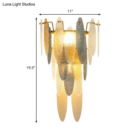 Modern Oval Glass Shade Wall Sconce With Multi-Layer Flush Mount - Brass Lamp