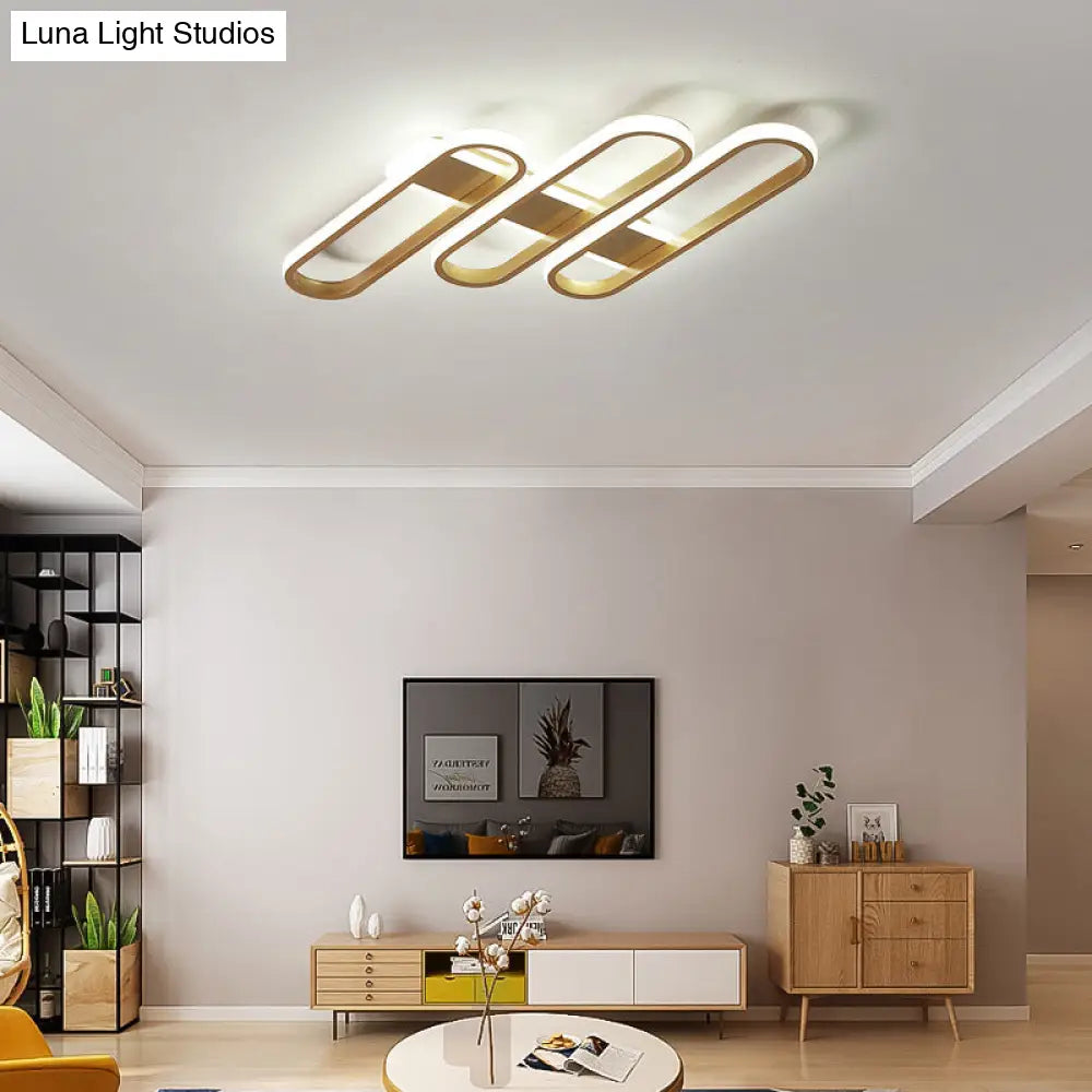 Modern Oval Led Gold Ceiling Lamp Acrylic Flush Mount Lighting In Warm/White Light - Ideal For