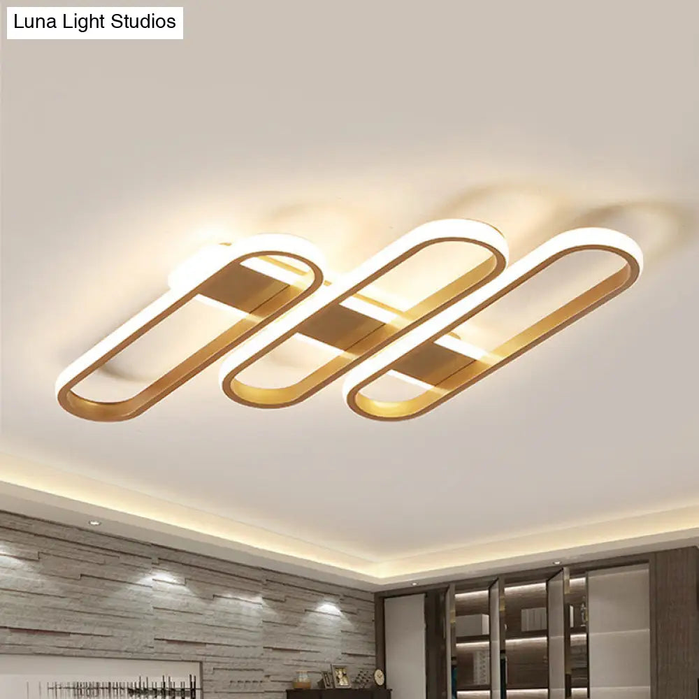 Modern Oval Led Gold Ceiling Lamp Acrylic Flush Mount Lighting In Warm/White Light - Ideal For