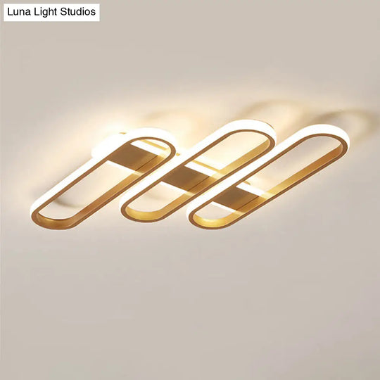 Modern Oval Led Gold Ceiling Lamp Acrylic Flush Mount Lighting In Warm/White Light - Ideal For