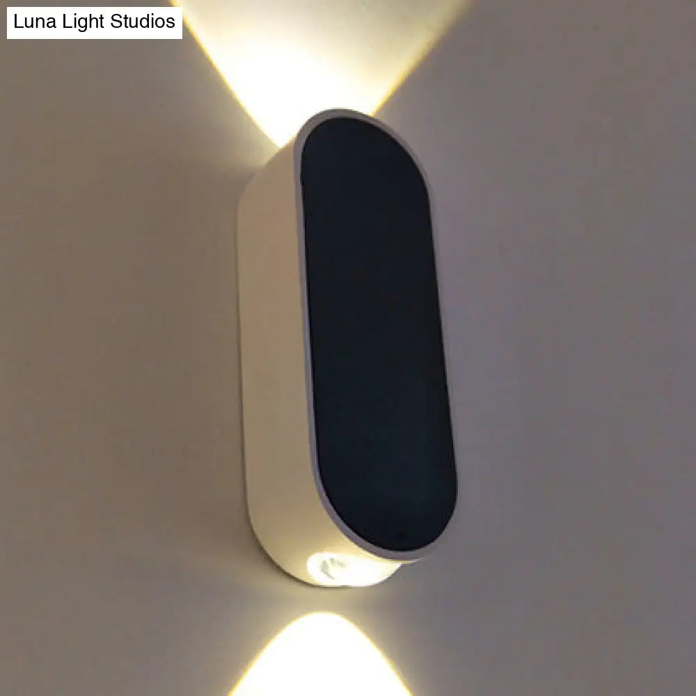 Modern Oval Led Wall Sconce Light - Sleek Black Aluminum Design Warm/White Lighting For Bedroom